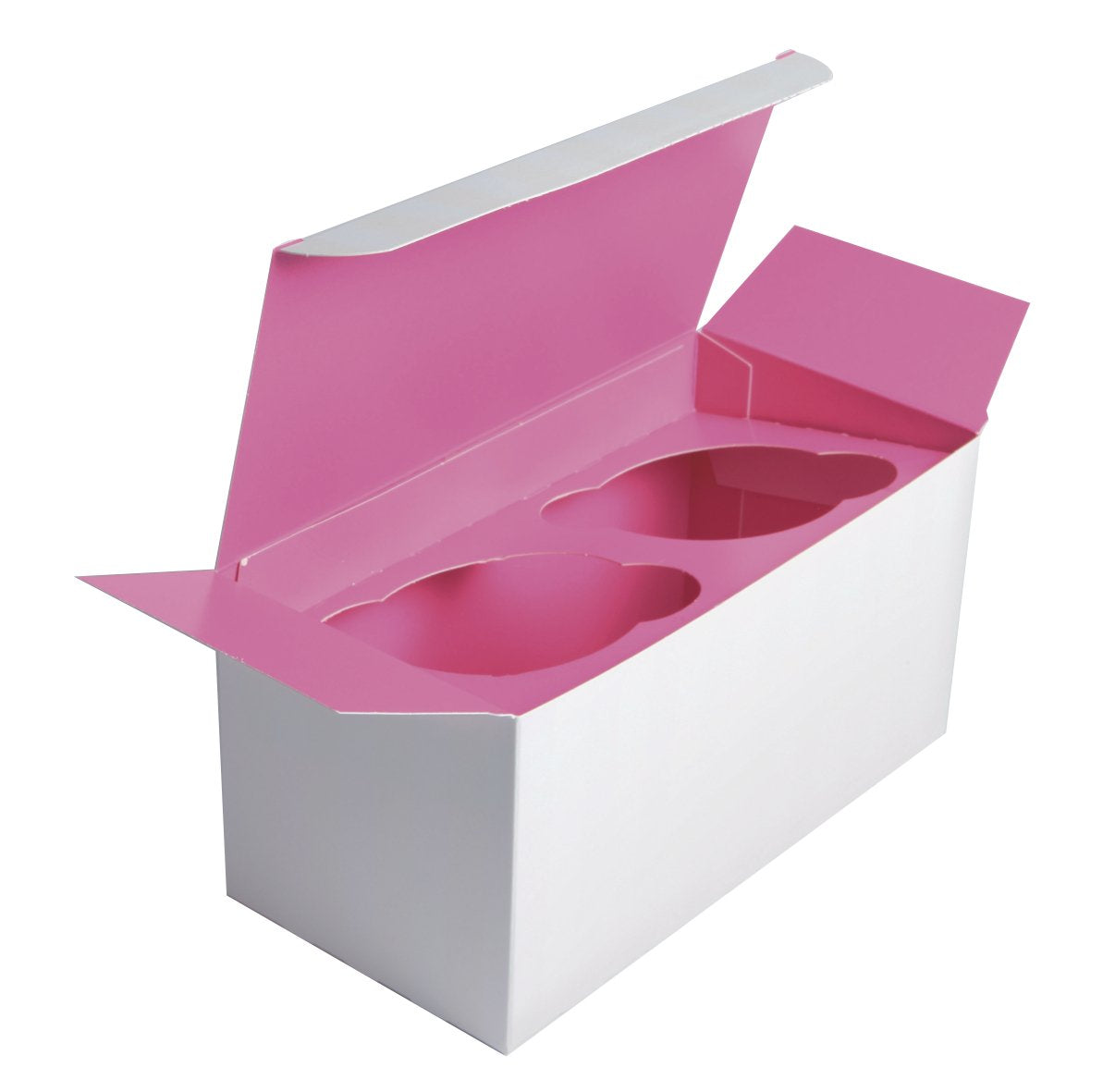 2-Piece Paper Cupcake Box with Pink Insert (Case of 100), PacknWood - Colored Paper Cup Cake Holder (3.35" x 6.7" x 3.35")